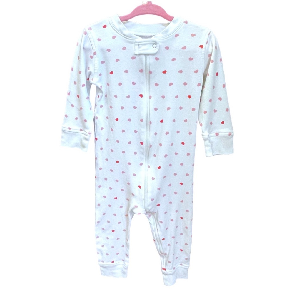 OWLIVIA 💕’Pink Heart’ 100% Organic Cotton Zip Footless Pajamas | 12-18 Mo.